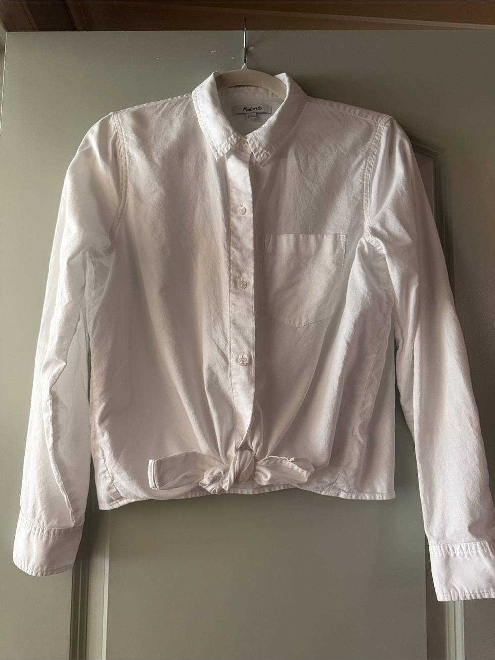 Madewell White Button-Front Tie Hem Cotton Shirt